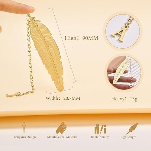 Miniatura 5 de Marcapáginas de plumas de metal personalizadas con 26 letras, regalos de cumpleaños, únicos y lindos marcadores de libro con inicial, regalos de