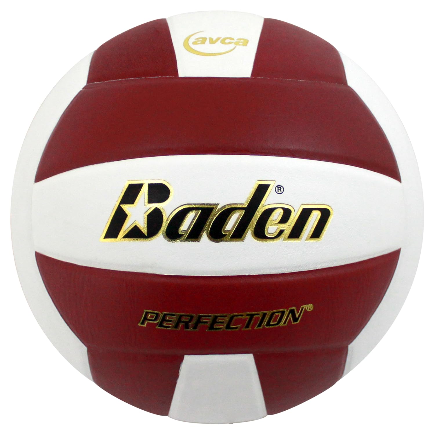 Baden | Perfection | Premium Leather | Indoor Official Game Volleyball | 13U to College | Official Size + Weight | Maroon/White | AVCA Approved