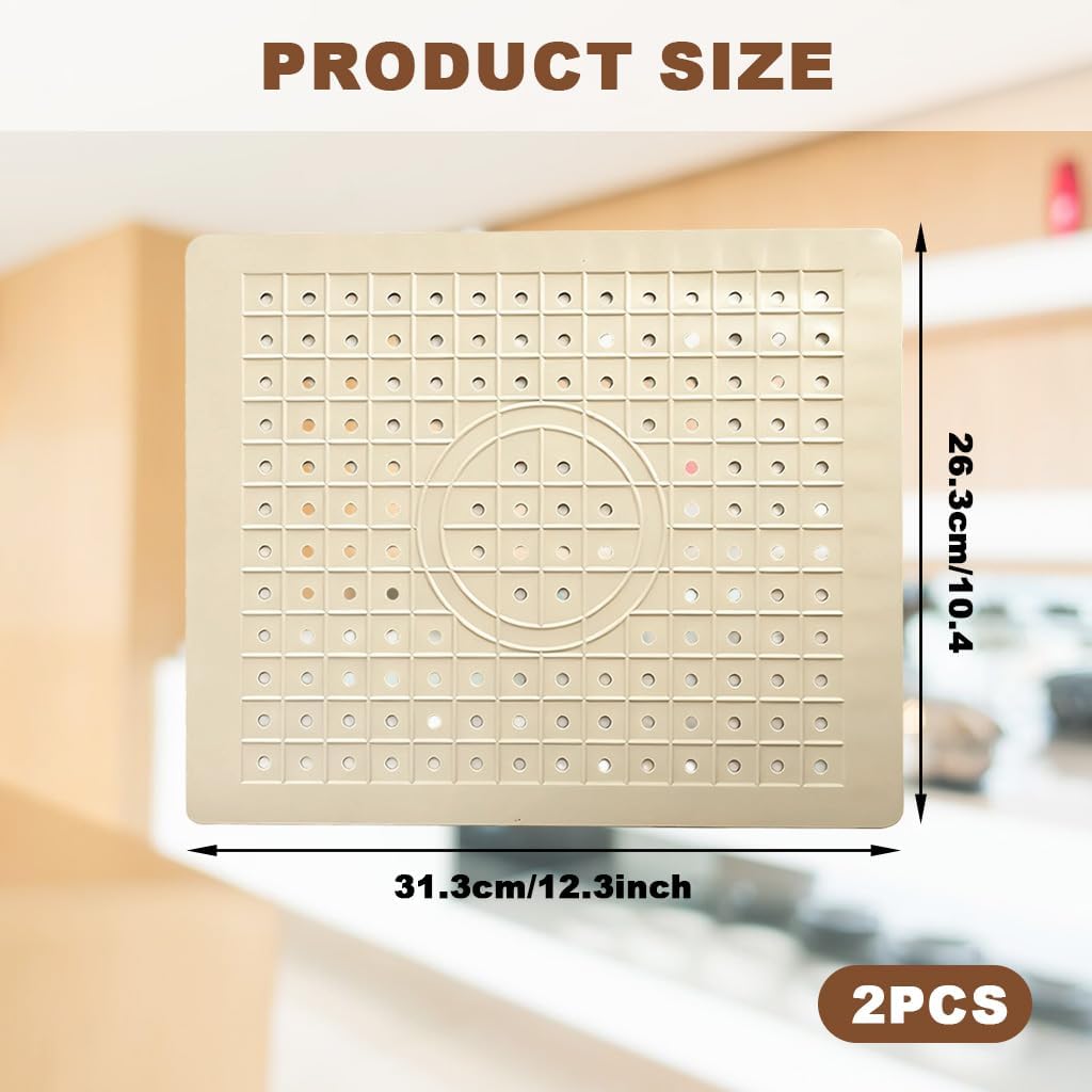 Supvox® Rubber Drainage Sink Mat Reuseable Square Perforated Sink Drain Pads Grid Water Draining Pads, 12.2x10 inches-White