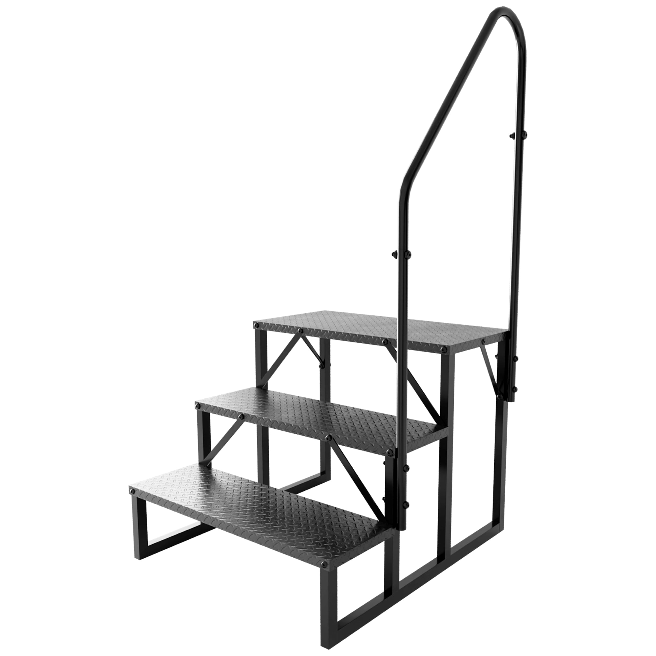 Step Ladder RV Stairs with Handrails, Heavy Duty Carbon Steel Non-Slip Steps, 660 LBS Capacity for Camper, Trailer, Hot Tub, Mobile Home, Porch (3 Step)