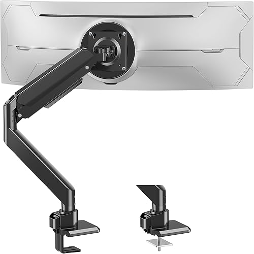 MOUNTUP Brazo de monitor resistente para pantallas curvas de 49 pulgadas, soporte de escritorio para monitor único ultraancho, soporte para