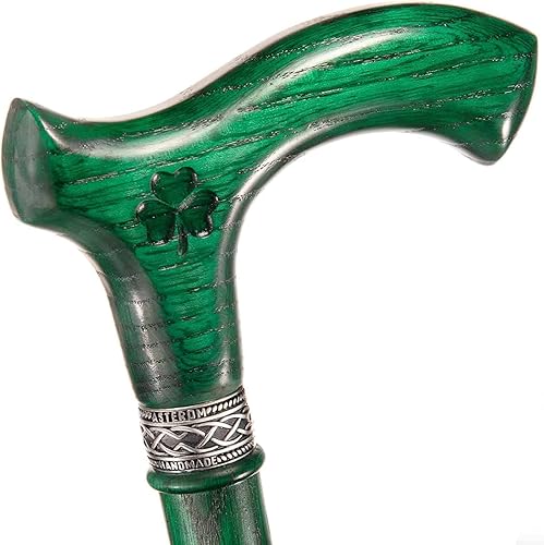 Bastón irlandés hecho a mano para hombre, trébol, bastón de madera ergonómico personalizado, bastón celta único, regalo del día de San Patricio