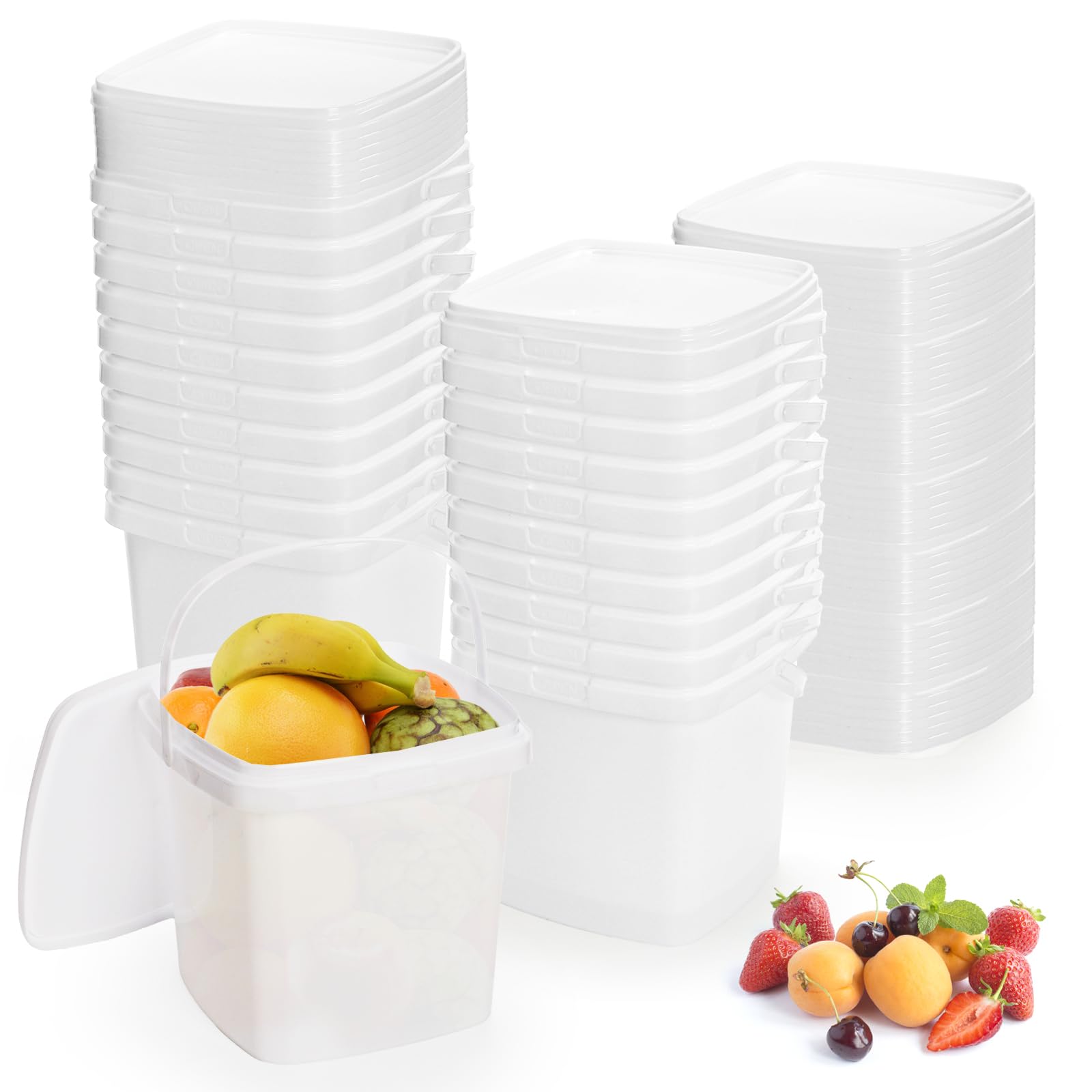 Yopay 20 Pack Plastic Bucket with Lid, 68 OZ Ice Cream Container with Handle, White Sealable Square Food Grade Deli Storage Pails for Pickles Paint Water, Art Crafts Projects
