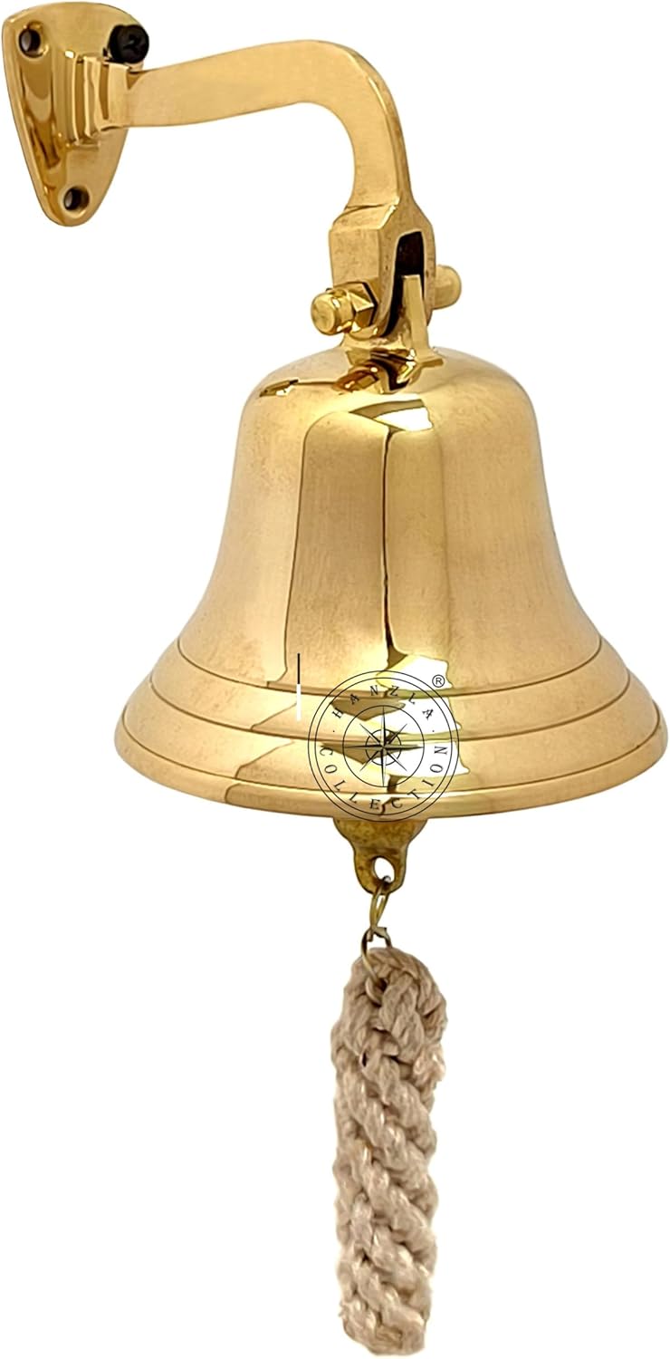 7" Height Antique Brass Bell Wall Mount Marine Hanging Ships Bell Nautical Home Decor