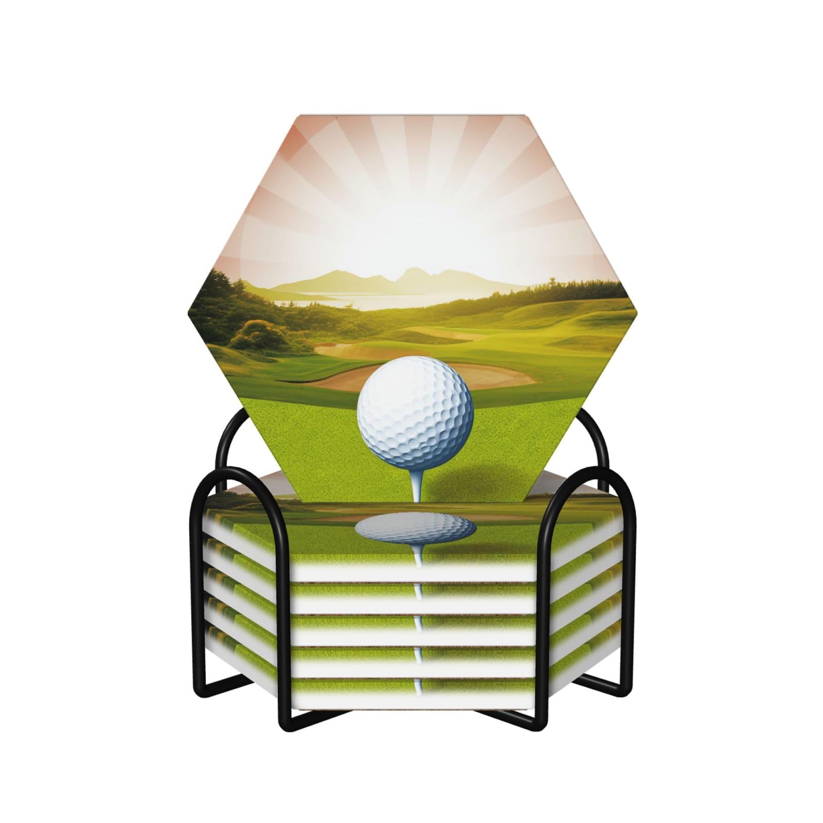 Dessous de verre golf en céramique absorbante avec support | Lot de 6 pour table