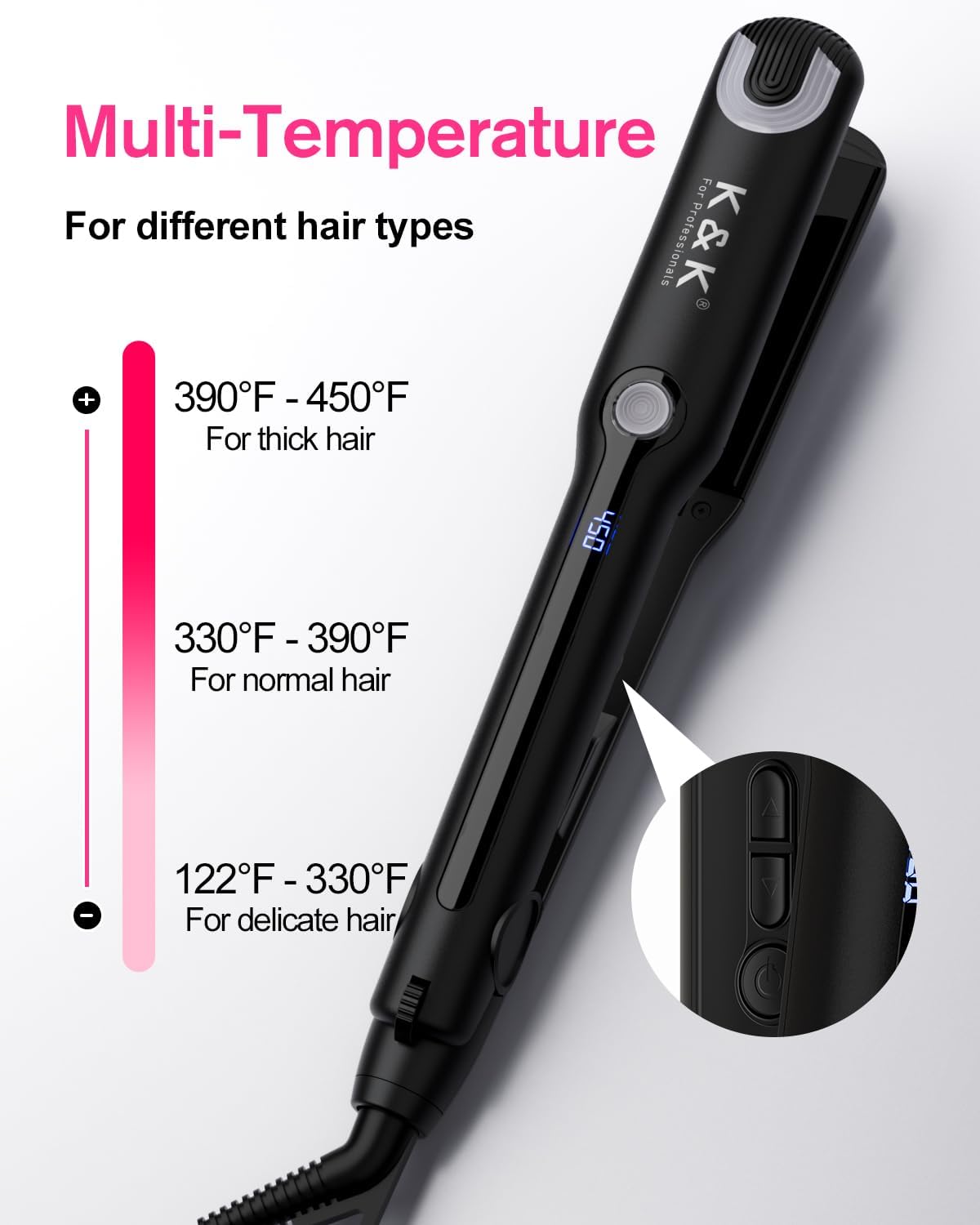 K&K Shine Therapy 1.18 inch Hair Straightener, Professional 2 in 1 Flat Irons, Ceramic Coated Floating Plates for Less Frizz, Shines and Smooth