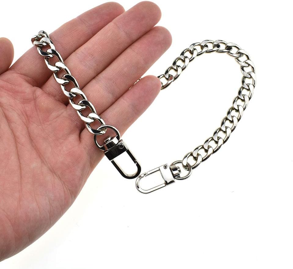 HAHIYO Purse Chain Strap 15.7 inches Bright Silver for Shoulder Cross Body Sling Purse Handbag Clutch Replacement Comfortable Flat 0.4' Wide Enough 2.4mm Extra Thick Metal 1 Pack