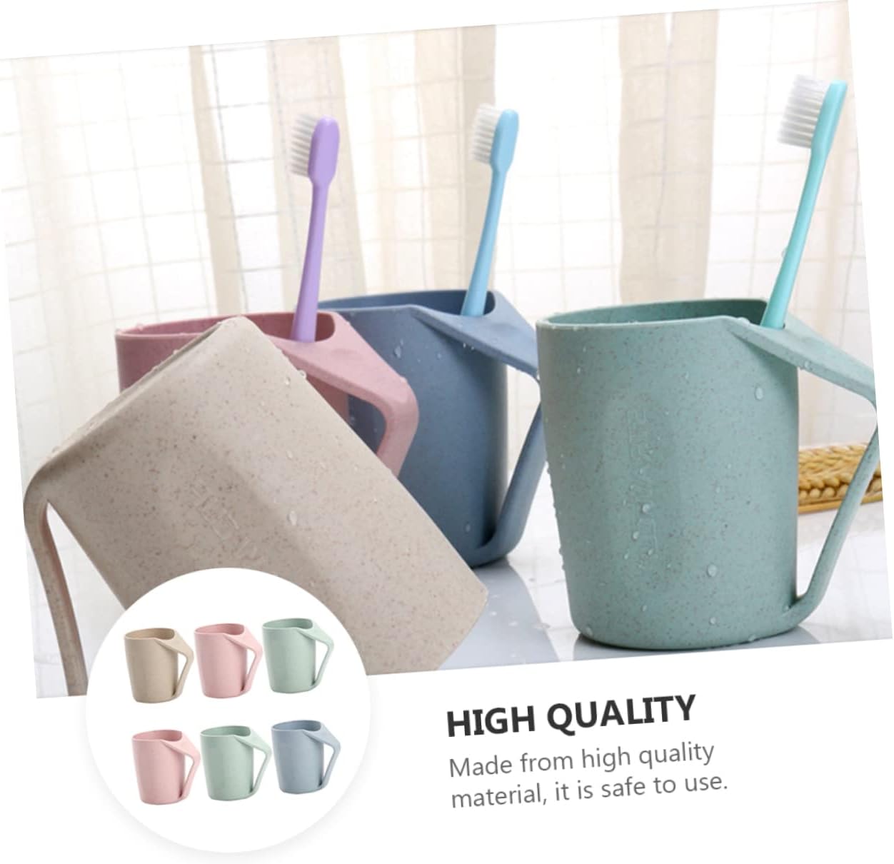 6Pcs Wheat Straw Toothbrush Cups Simple Rinsing Mugs for Couples and Students Random Color Wash Cups for Mouthwash and Drinking