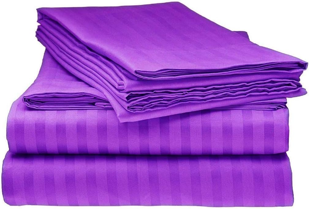 LaxLinen Sheet Set- 4 PCs Egyptian Cotton Weave Fits Mattress Up to 14' - 16"' Inches Deep Pocket Twin Extra Long (39" x 80") Taupe Stripe Pure Natural Cotton Bedsheets- 600 TC