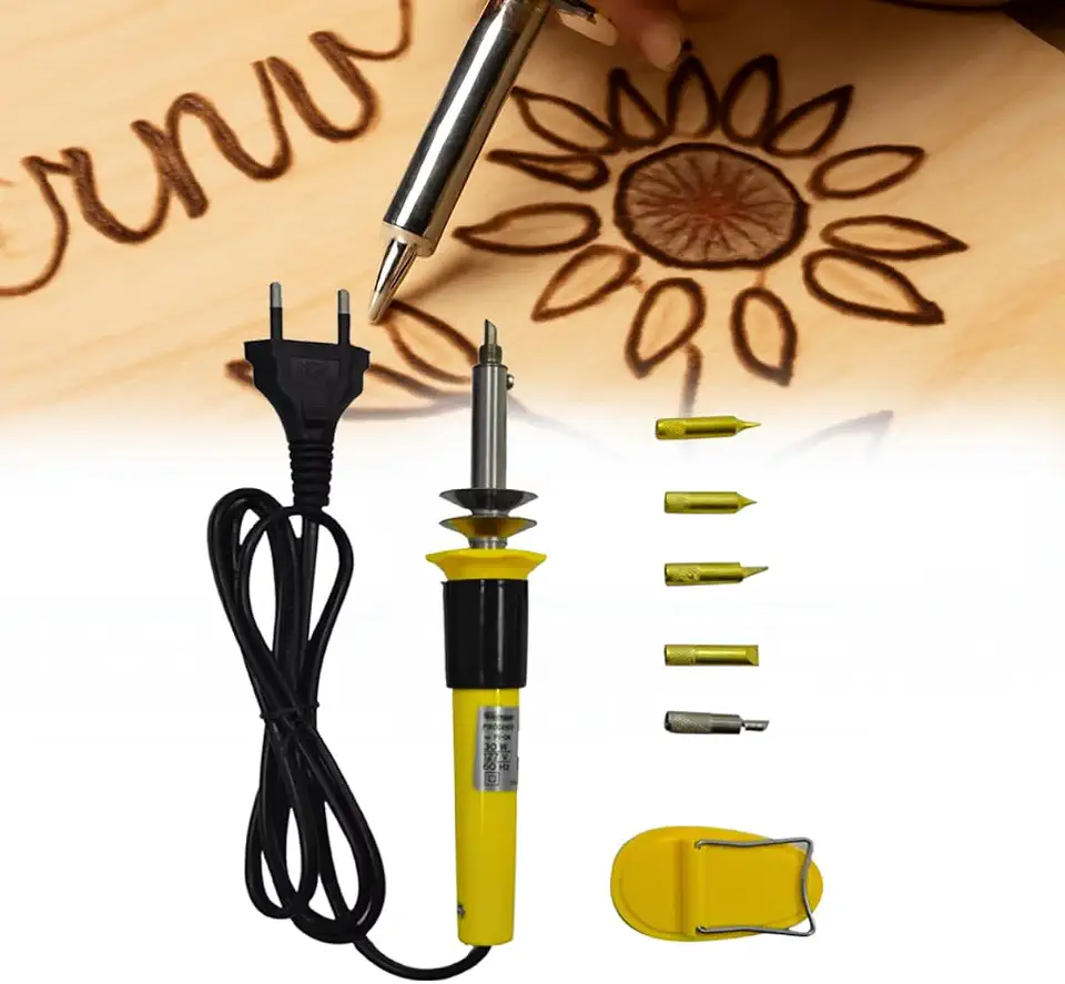 Pirografo Gravador Soldador 30W Grava Madeira Couro Com 5 pontas para Artesanato e Oficina 127 V