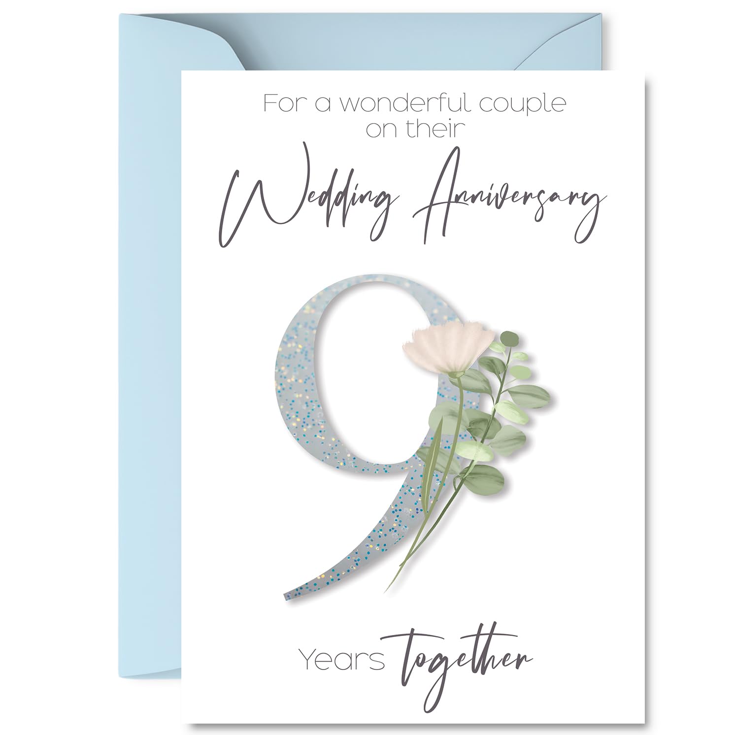 9th Anniversary Card for Women Men - Fancy Floral Flowers - Happy 9 Year Anniversary Card for Partner Wife Husband Companion, A5 Wedding Anniversaries Greeting Cards