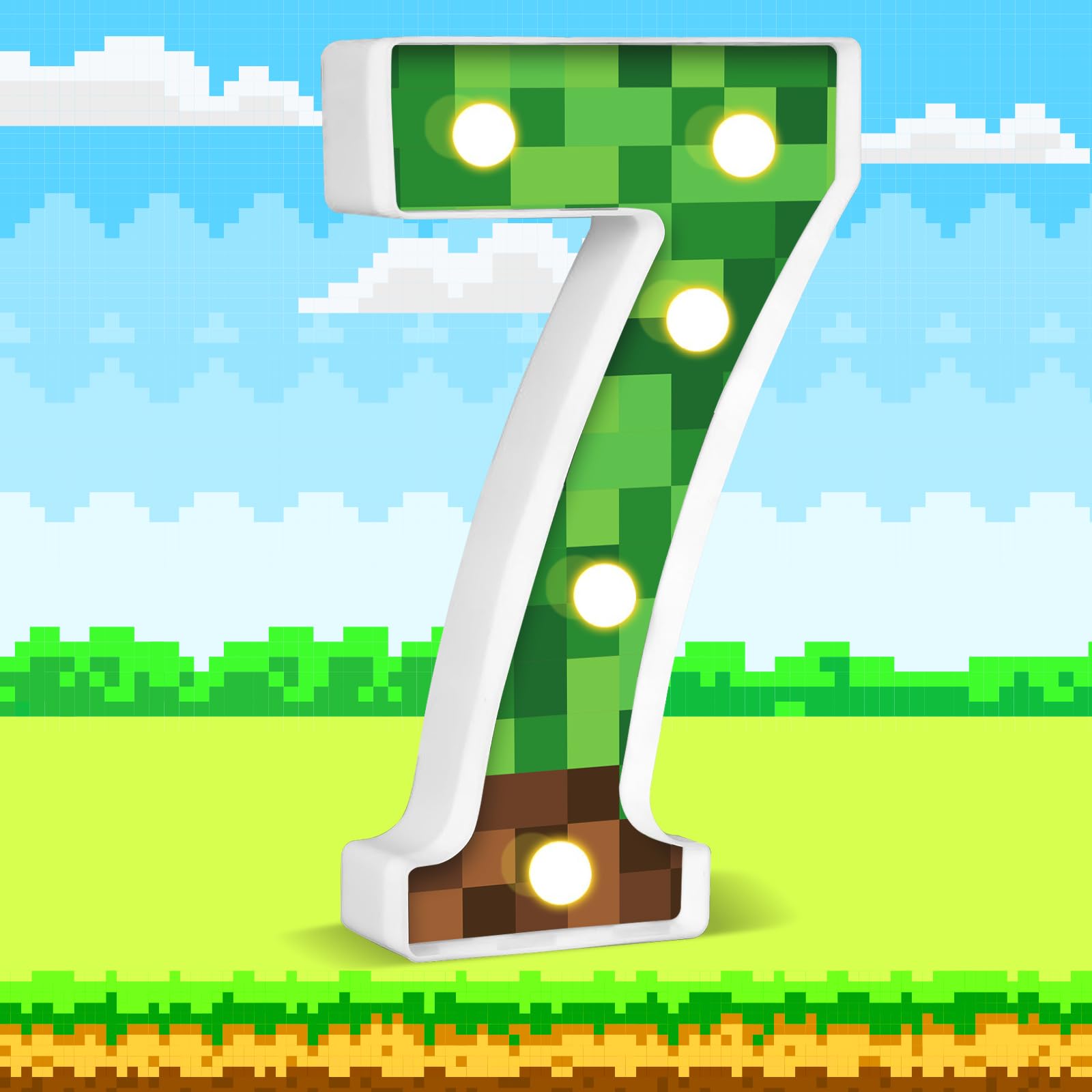8.5" Pixel Game Light up Numbers Pixel Game Birthday Decorations Happy Birthday Light up Sign Pixel Pattern Game Theme Party Supplies Table Centerpieces (Number 7)