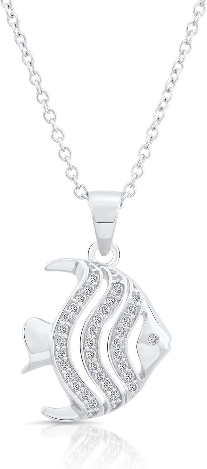 TILO JEWELRY Sterling Silver Cubic Zirconia Angelfish Pendant Necklace