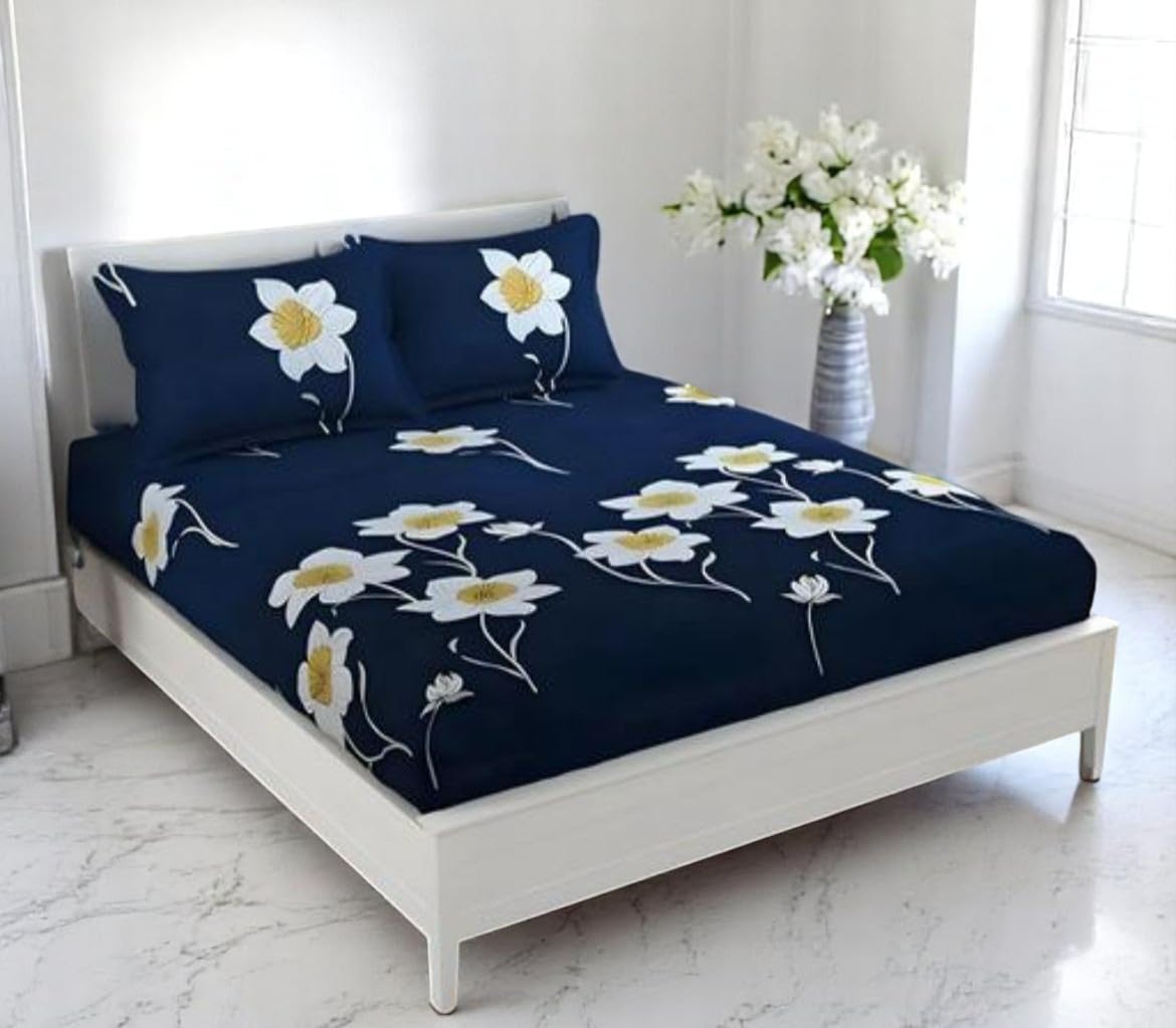 New Town Cotton Feel Glace Cotton Elastic Fitted Printed Queen Size Double Bed Bedsheet with Matchig 2 Pillow Covers Fits Upto 8 Inches Mattress Size Safari 136-image-44