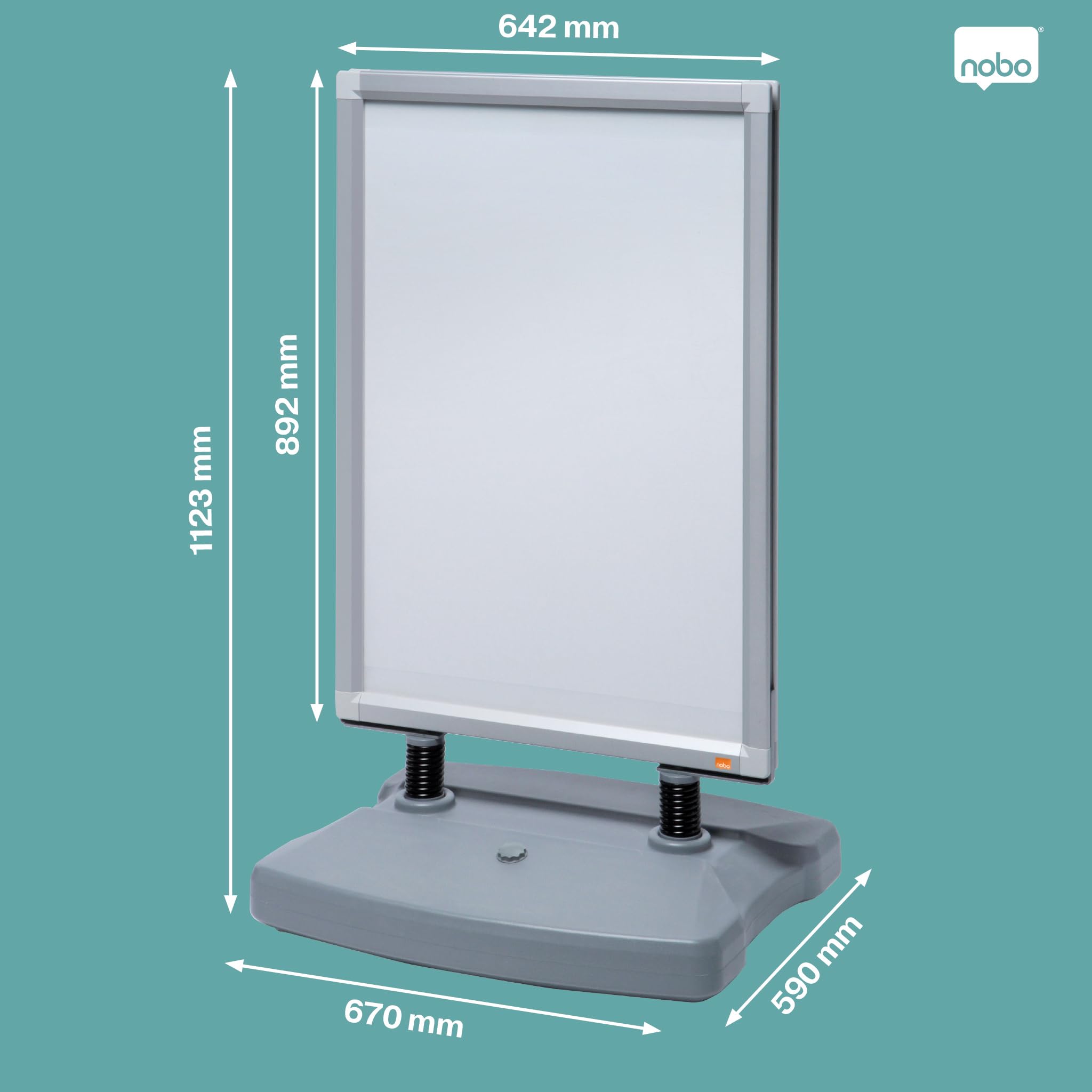 Nobo Impression Pro A1 cartel de suelo con base estable lastrada | Marco doble cara apertura rápida, cubierta PP antirreflejos, ruedas ocultas, exterior, tienda, comercio, restaurante