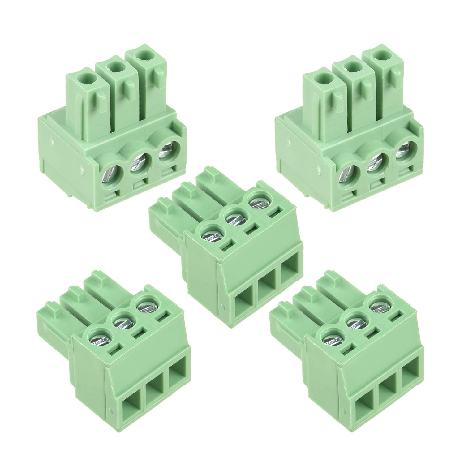 Jutagoss 25 PCS PCB Terminal Block Connector 300V 3P Flat Angle Needle Seat Insert-in PCB Screw Terminal Block Connector 15EMG-3.81 Green