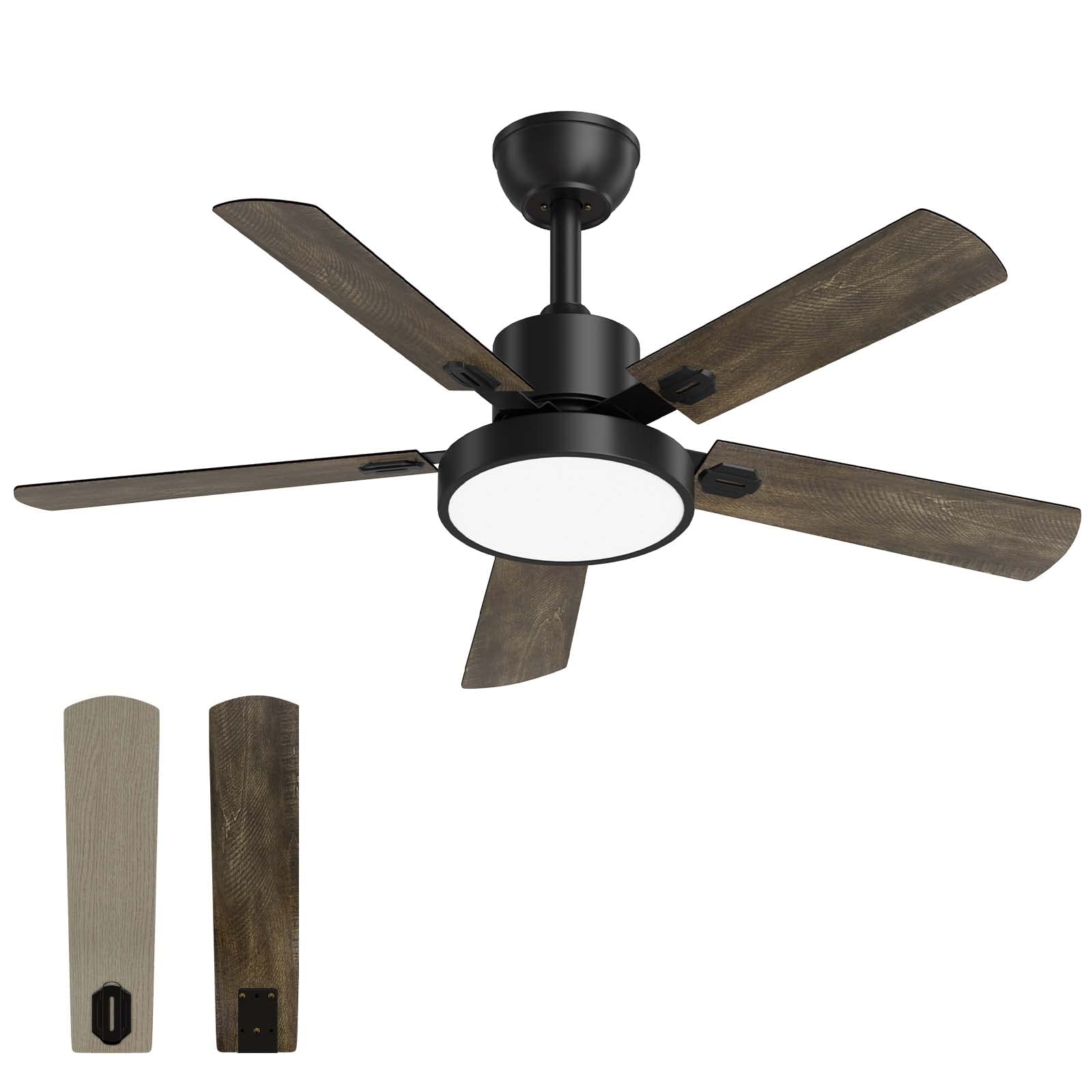 CLUGOJ Ceiling Fans with Lights and Remote,52-inch Indoor/Outdoor Ceiling Fan for Patio Farmhouse Bedroom, Noiseless DC Motor and Matte Black