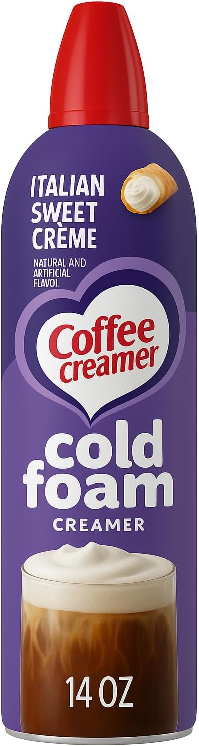 Cold Foam Coffee Creamer – Italian Sweet Creme, 14 oz – Aerosol Foam for Iced & Hot Coffee, Creamy Whipped Texture, Shelf Stable, Non-Dairy, Sweetened, Pressurized Topping for Barista-Style Drinks