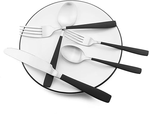 Vista 46 de JASHII Juego de cubiertos de plata mate de 40 piezas, juego de cubiertos de plata satinada, acero inoxidable con revestimiento de tianio, juego