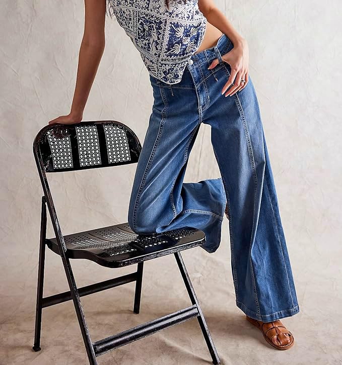 LifeShe Women's Flare Bell Bottom Jeans High Waisted Bootcut Jeans Baggy Stretchy Wide Leg Denim Pants4