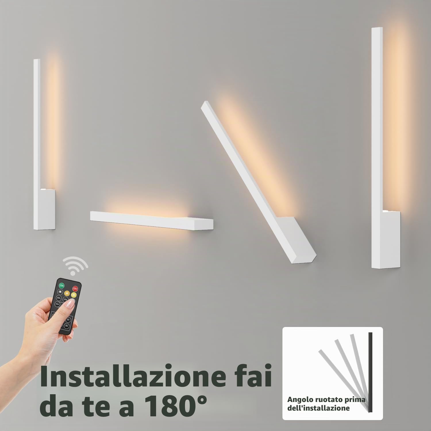 Klighten 6000 mAh Applique da Parete Interno Dimmerabile Batteria Operata,2PCS Lampada da parete Senza Fili con Telecomando,Lampada da Muro Batteria Ricaricabile USB,3000K-6000K,60 cm,5W,Bianco