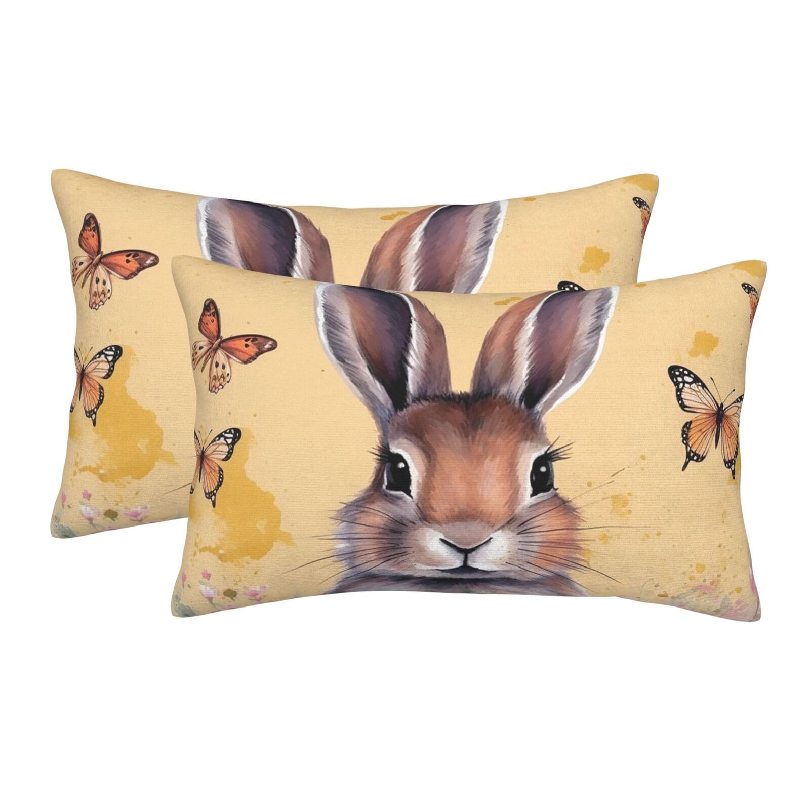 2 Pack Standard Size Pillow Cases for Hair and Skin Soft Breathable Pillow Case Covers with Hidden Zipper Rabbit and Butterfly Pillowcase 20"x30" Pillow Cover for Sleeping Gift