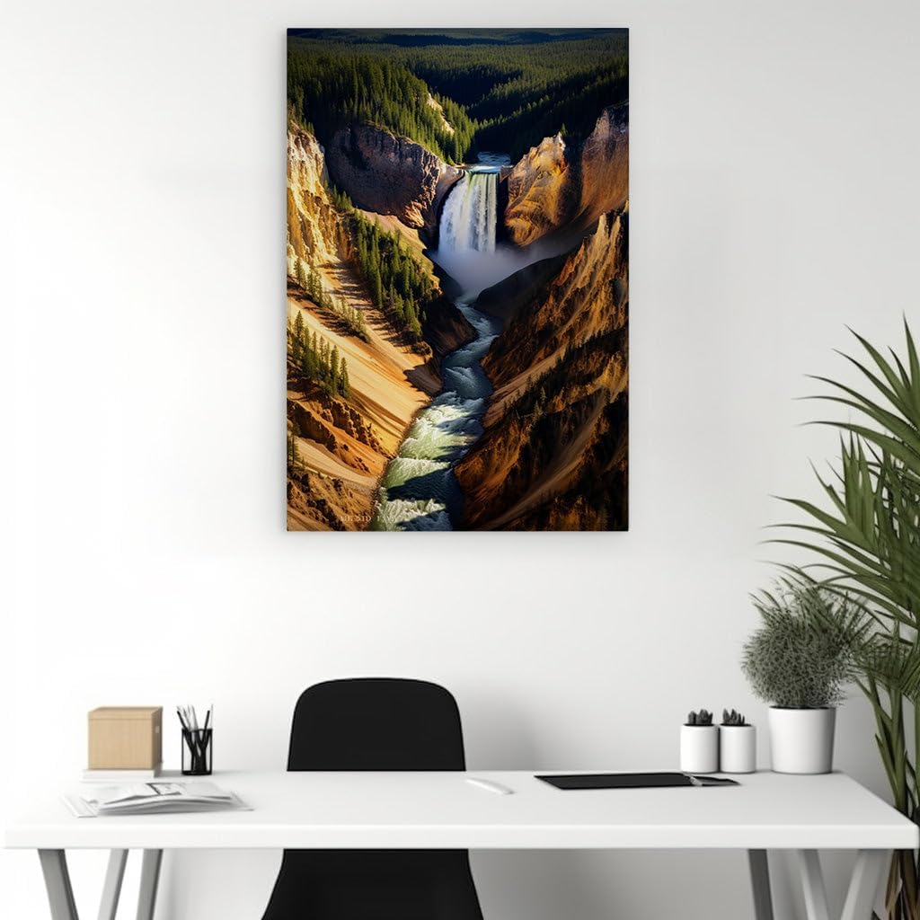 Canvas for Living room. Majestic Cliffs and Sparkling Waterfalls: Discover Nature's Serene Beauty, 27 x 18 inch Canvas Wall Art - Contemporary Masterpieces - Modern Home Decor - 69x46 cm (27x18 inch)