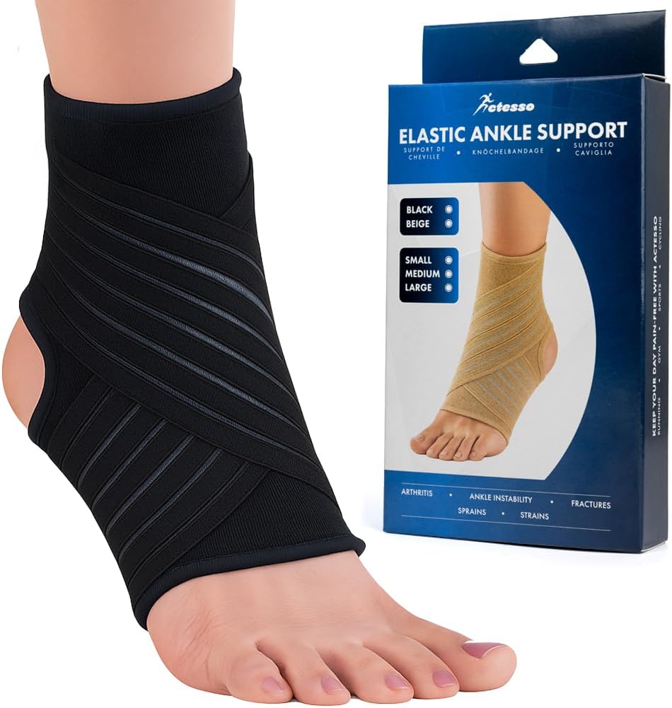 Actesso Ultimate Ankle Support with Adjustable Strap for Weak Ankles | Support with strap for sprain, sports and walking; right or left support. (Black, S)
