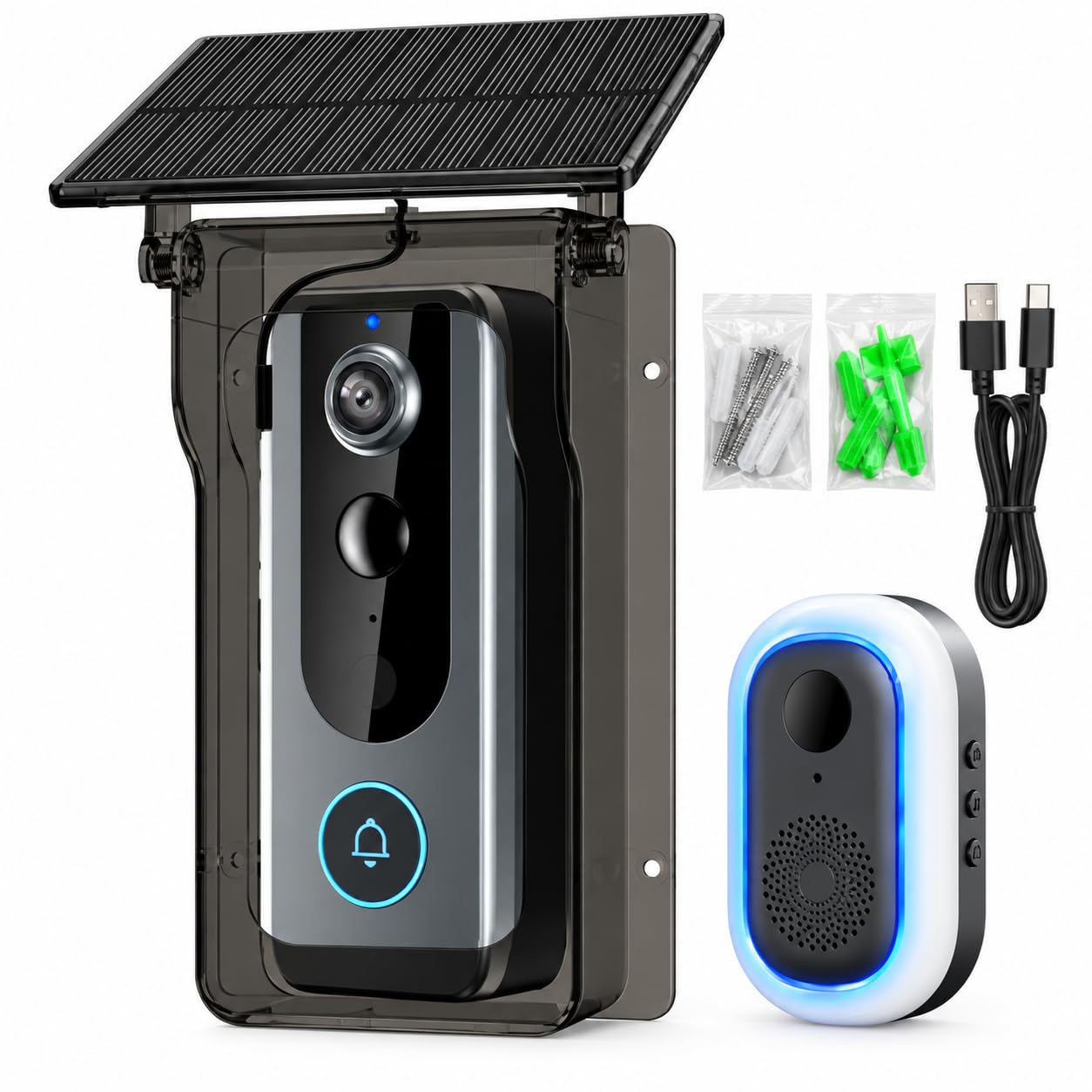Caméra de Sonnette vidéo sans Fil, WiFi 2,4G avec Protection Solaire