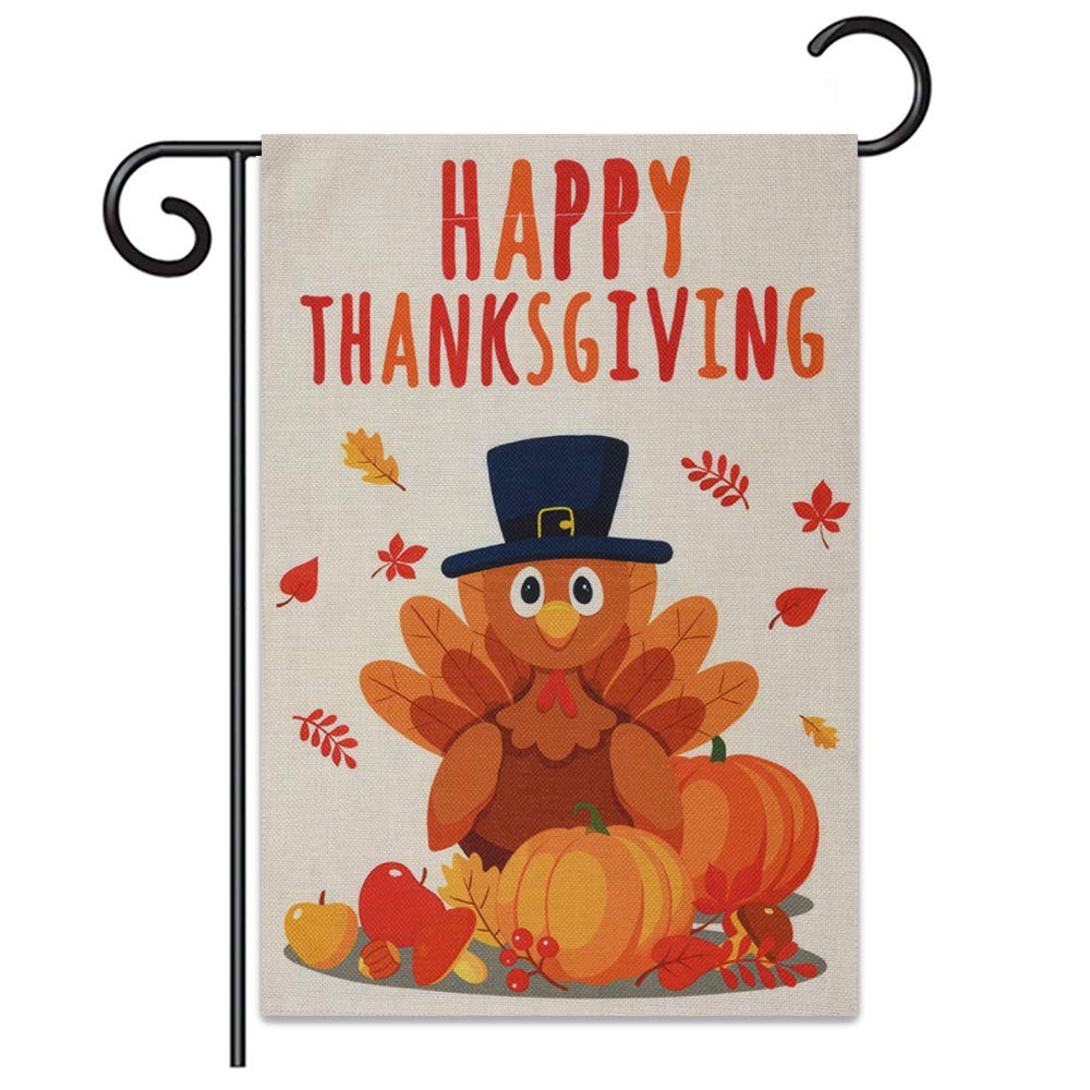 LAVADOR Decorative Happy Halloween Garden Flag Doule-Sized Yard Flag Winter Garden Yard Decorations, Seasonal Outdoor Flag 12 x 18 Inch (Thanksgiving)