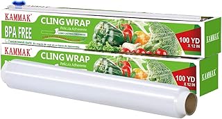 Sponsored Ad - Plastic Wrap with Slide Cutter 12 Inch X 300 Square Foot Roll KAMMAK Cling Wrap for Food BPA-Free Microwav...