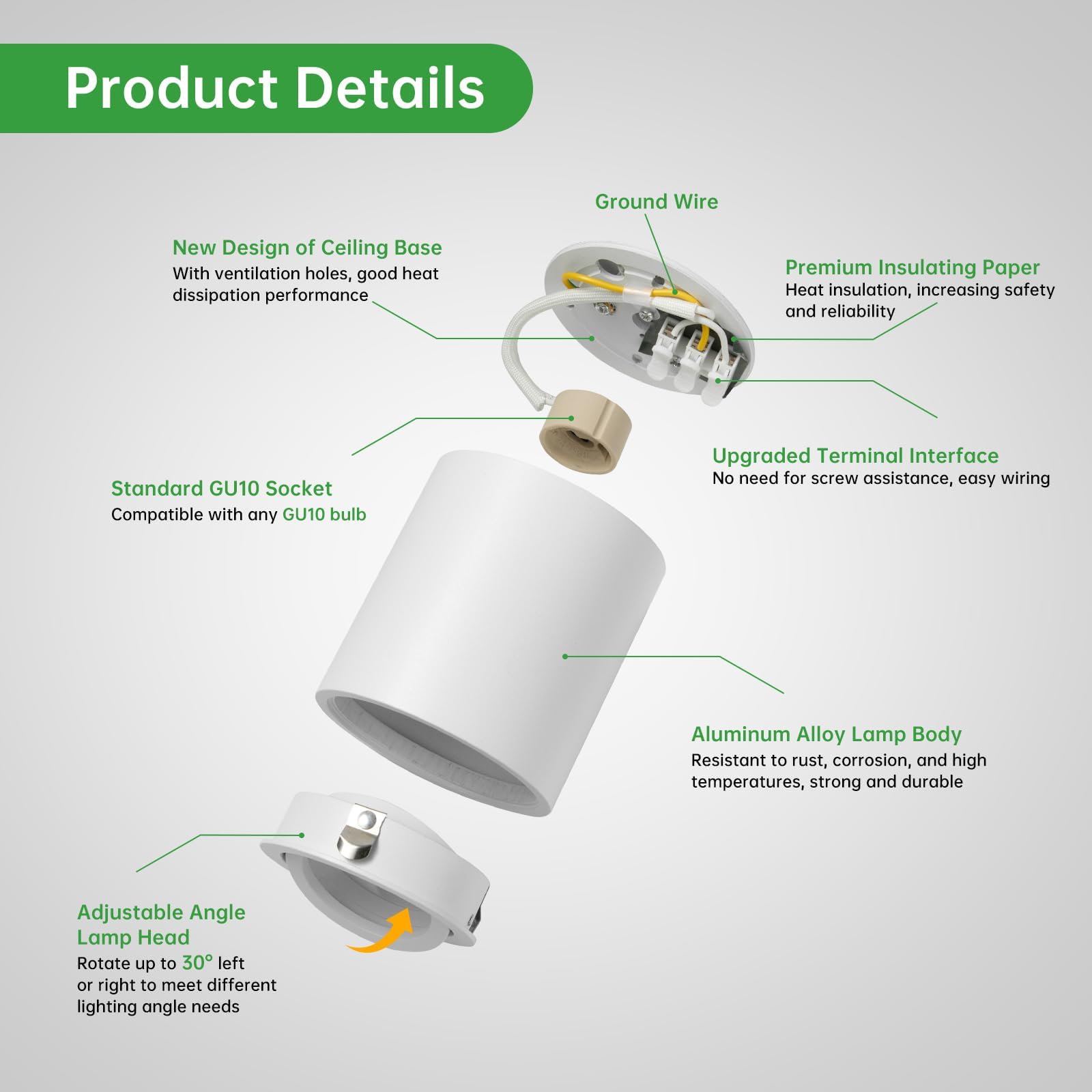 HOMEOW Focos LED Interior Techo Superficie, Pack of 4 Foco de Techo Blanco, Focos Superficie Orientable de Aluminio para Módulos GU10 y LED, Redonda
