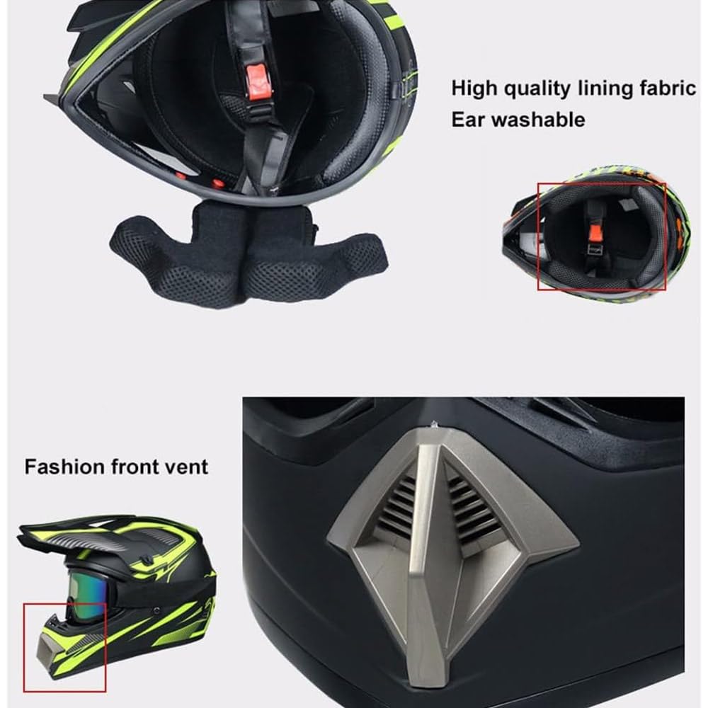 Casco Moto Niño Juvenil Casco Motocross Adultos Cascos Cruzados Offroad ATV MX Enduro Cascos Integral De Descenso MTB Certificado Dot/ECE con Gafas Máscara Guantes