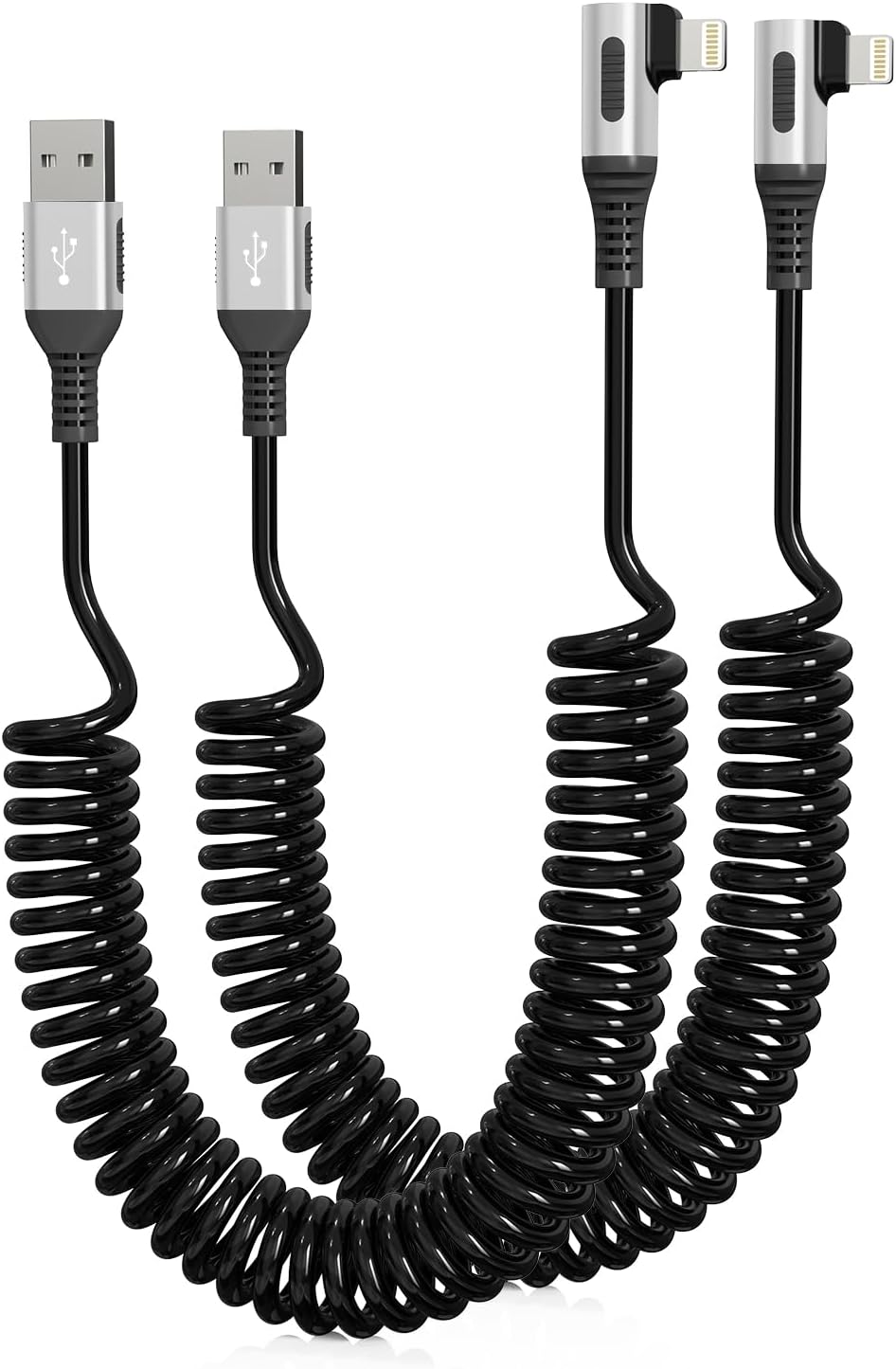 90 Degree iPhone Charger Cable for Apple Carplay, [MFi Certified] Coiled Lightning Cable Right