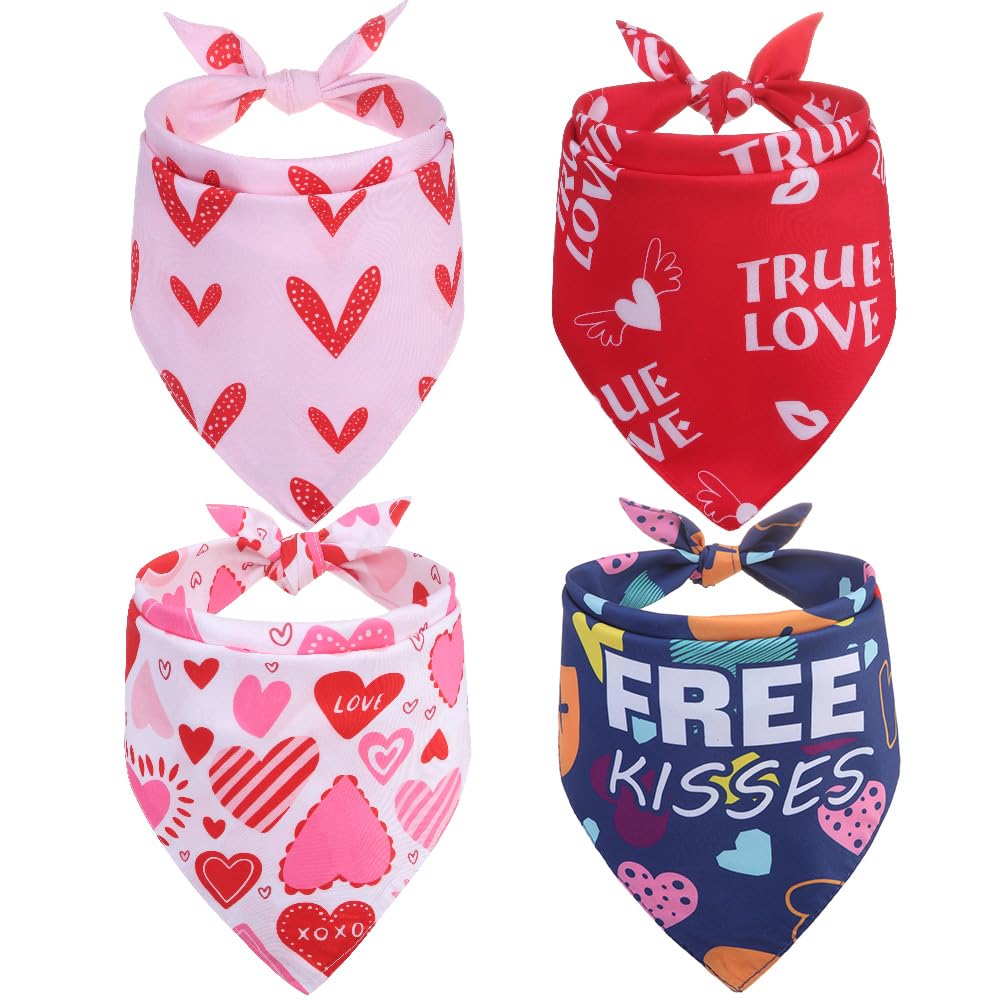 EXPAWLORER Valentines Dog Bandana - 4 Pack Reversible Valentine's Day Dog Bandanas, Love Hearts Triangle Bibs Pet Scarf, Cute Holiday Puppy