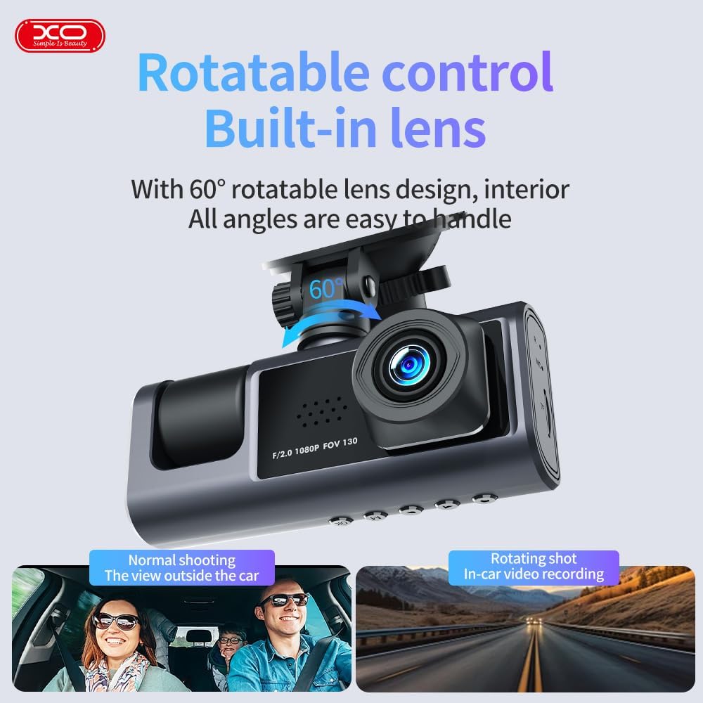 Dash cam with rotatable lens highlighted