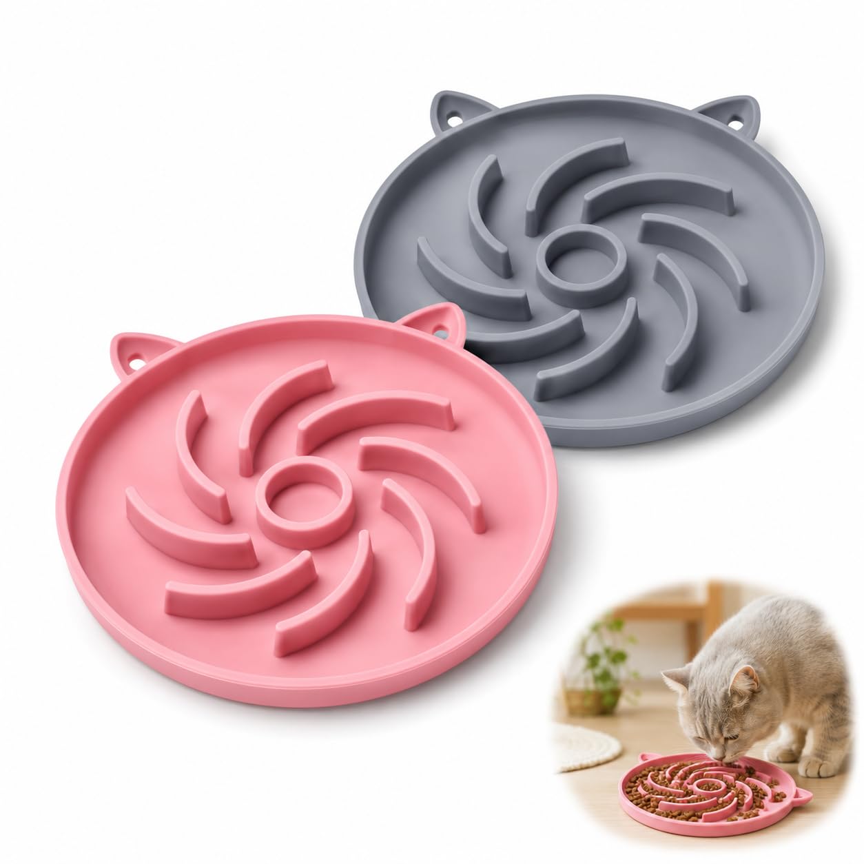 Slow Feeder Dog Cat Bowl, 2 Pack Slow Pet Feeder Mat Anti Choking Dish