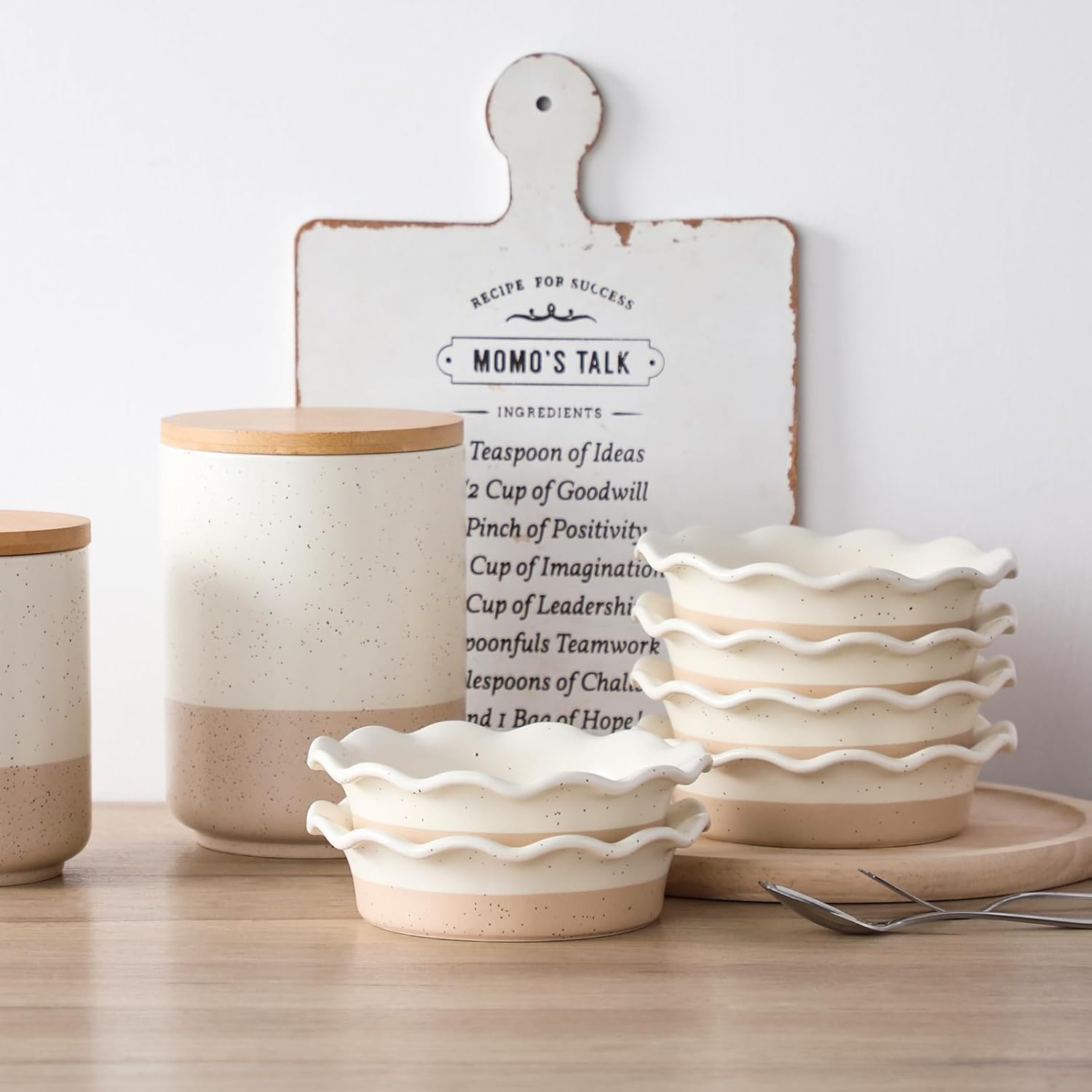 vancasso Mini Pie Pans Set of 6, 5.2 Inch Ceramic Deep Dish Pie Plates with Ruffled Edge for Baking, Microwave & Oven Safe, Cream Colored