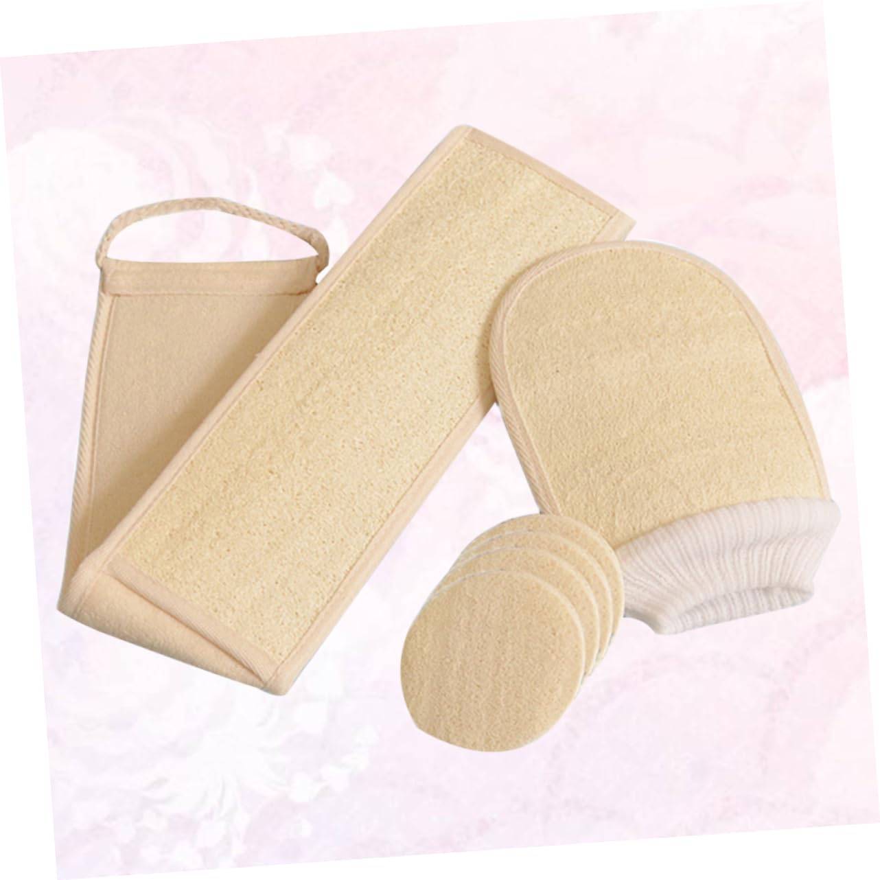 6piezas Esponjas De Luffa Natural Para Baño Exfoliantes y Suaves Incluye Guante Banda Para Espalda y Rodajas De Luffa Para Cuidado Piel y Spa