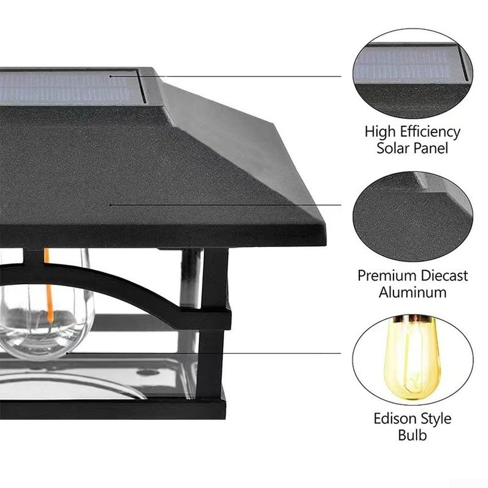 Solar Pfostenkappenleuchten für 6,3x6,3 Zoll Zaunpfosten, Wasserdicht IP65, 2 Lichtmodi, Automatische Dämmerungsdämmung, ABS Wetterfest für Holz Vinyl PVC(Black)