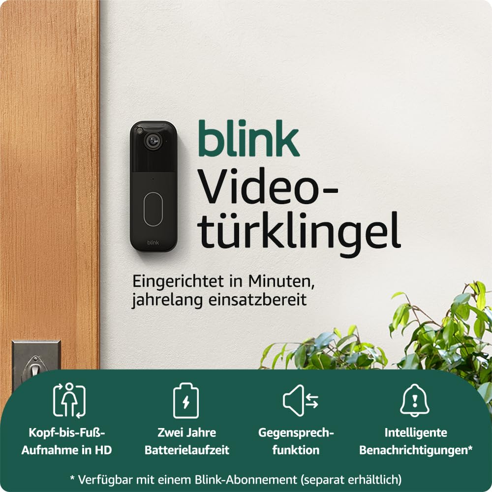 Blink Videotürklingel | Einzelgerät | Kopf-bis-Fuß-Aufnahme in HD, 2 Jahre Batterielaufzeit, IP65, Funktioniert mit Alexa, Erforderliches Sync-Modul nicht enthalten – Schwarz