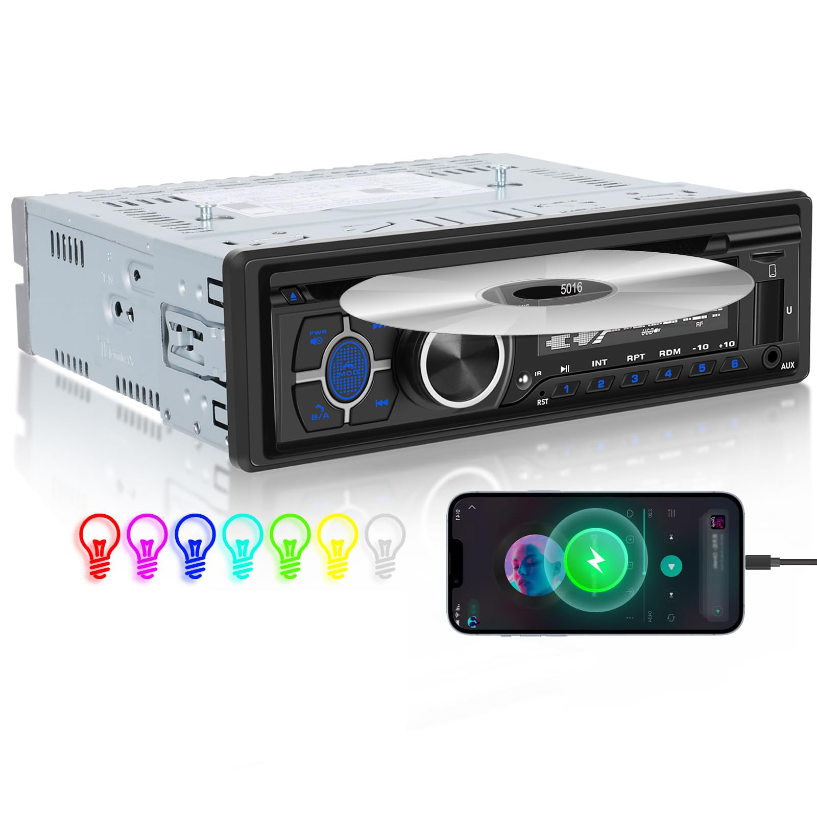 Single Din Car Stereo with DVD Player MP3 Car Radio CD Player with Bluetooth FM Receiver, USB/AUX/TF Card