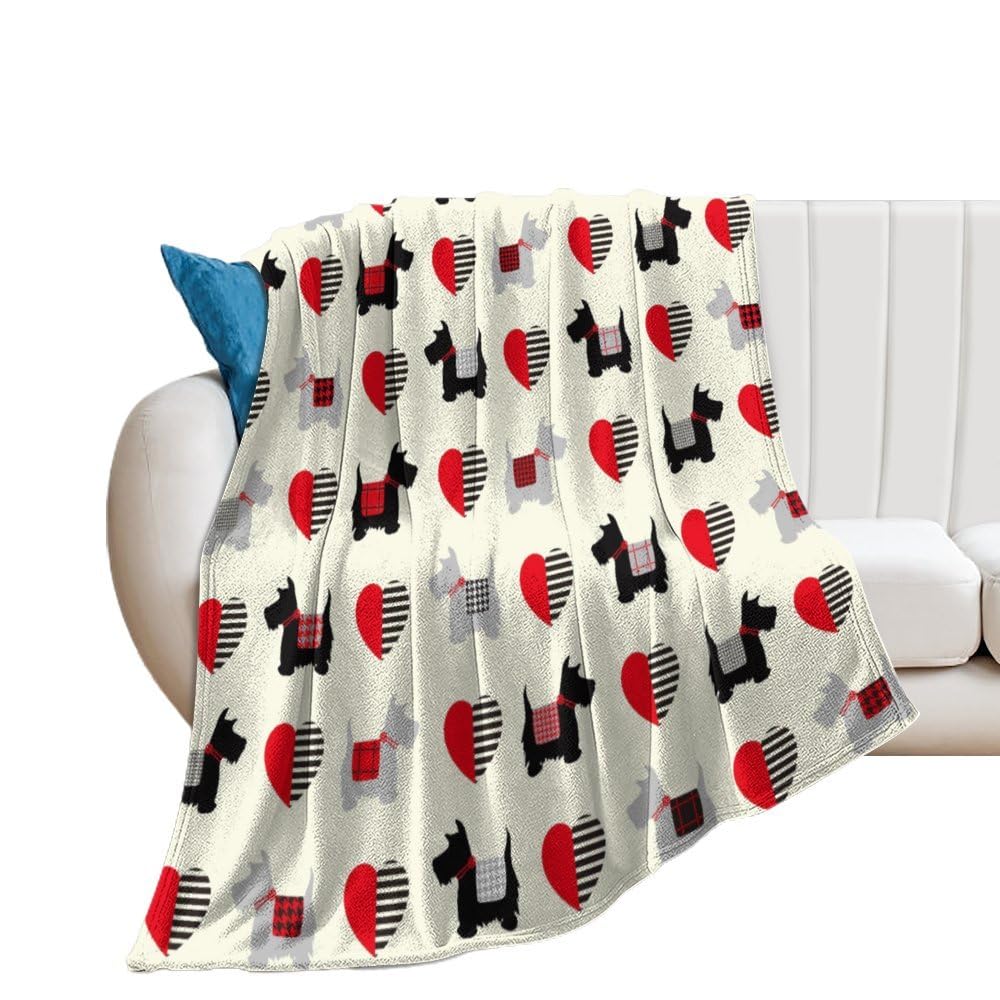 NIBABA Cute Scottie Dog Love Heart Blanket Fuzzy Throws, Soft Blankets for Men, Women, Boys, Girls, Cozy Plush Comfy Microfiber Throw Blanket for Couch Sofa Bed Chair, 50x60in (125x150cm)