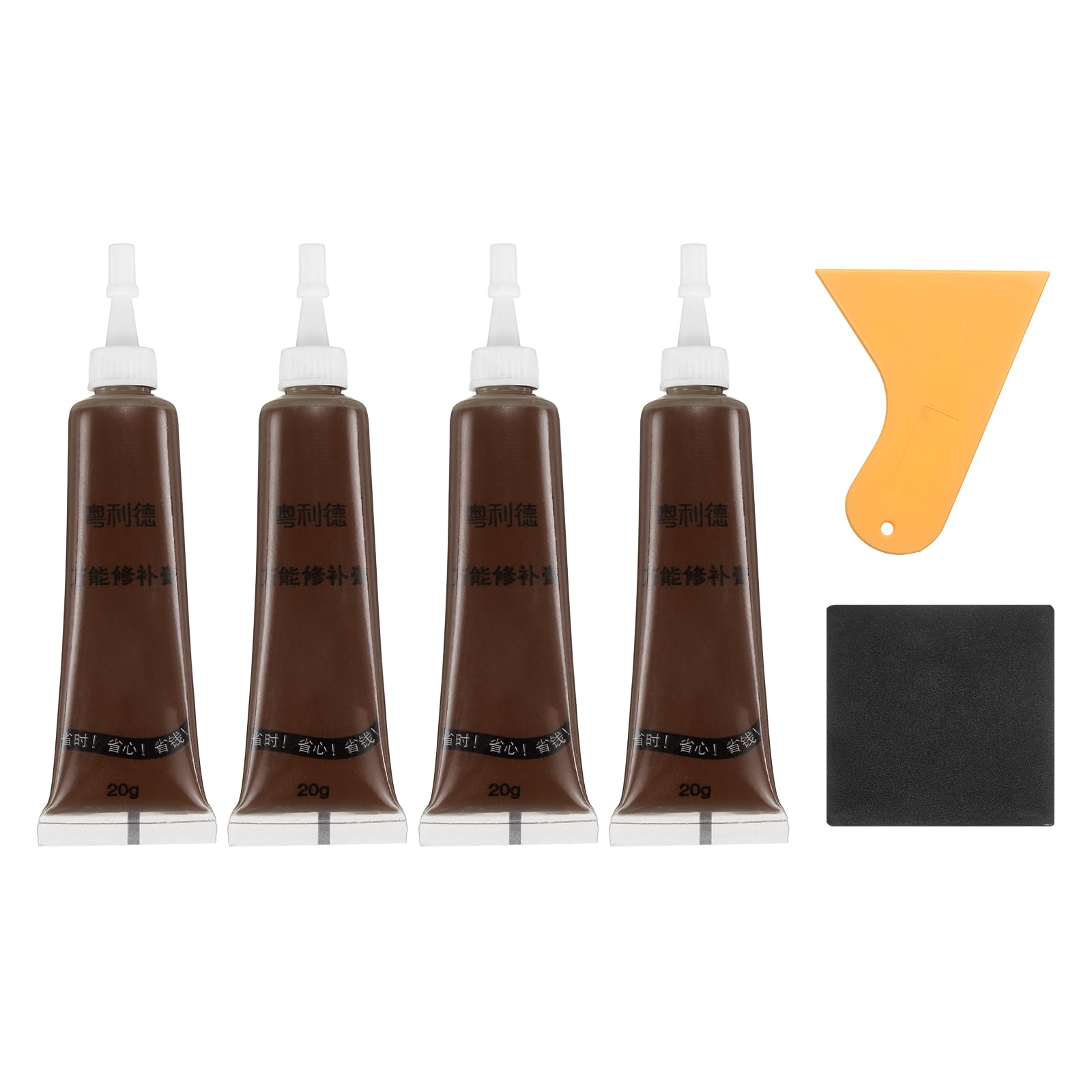 sourcing map Wood Repair Kit, 4 Pcs Touch Up Filler Wood with Scraper Sandpaper for Scratches Holes Crack Tables Desks Wooden Floors Repair Cover Ups, Dark Teak