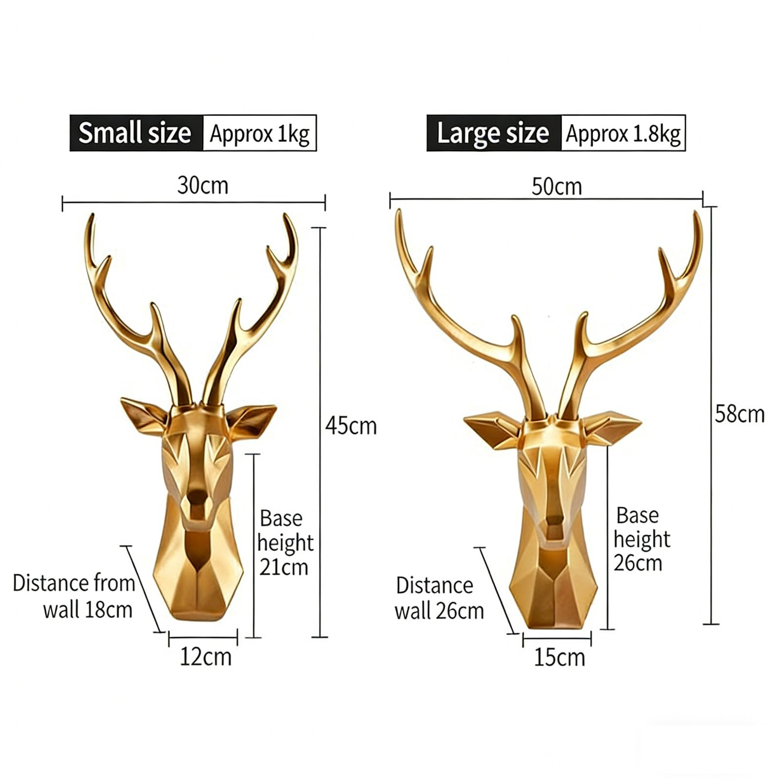 SYLUOQP Decorazione da parete con testa di cervo 3D, decorazione da parete con testa di cervo, decorazione da parete in resina, animali tassidermia, decorazioni for la casa(White,50 * 57 * 26cm)