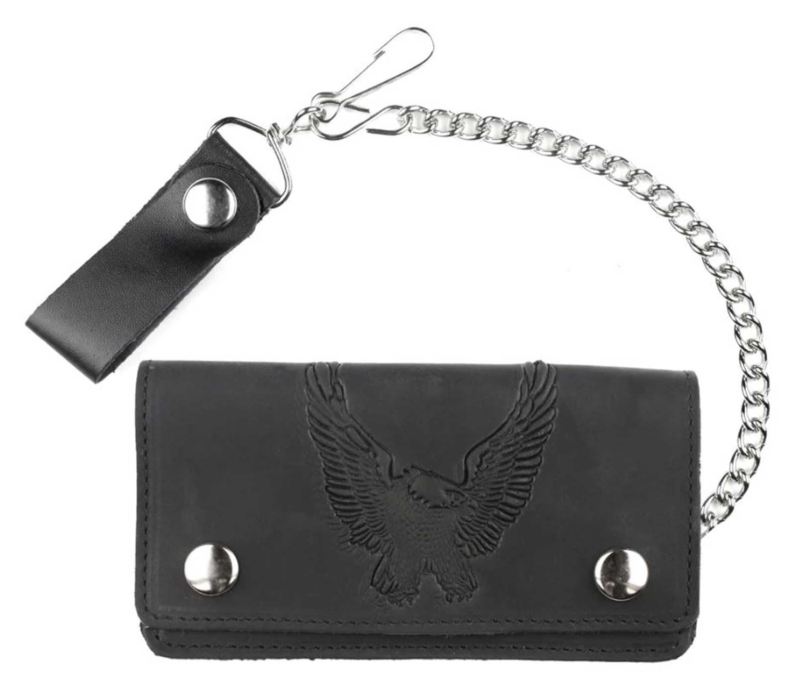 Mascorro Men's 6 in Open Eagle Oil Tanned Biker Chain Leather Wallet - Black
