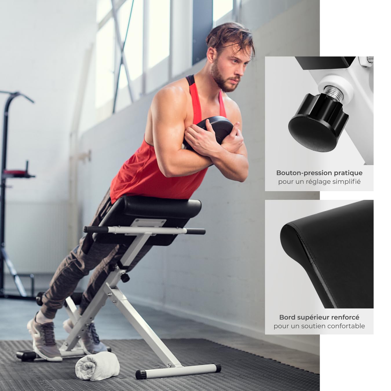 tectake® Banc de musculation pour Dos et Abdominaux, Réglable sur 5 niveaux de Hauteur, Banc lombaire pliable Hyper-extension Sport Musculation maison Appareil abdominaux, Diverses tailles disponibles