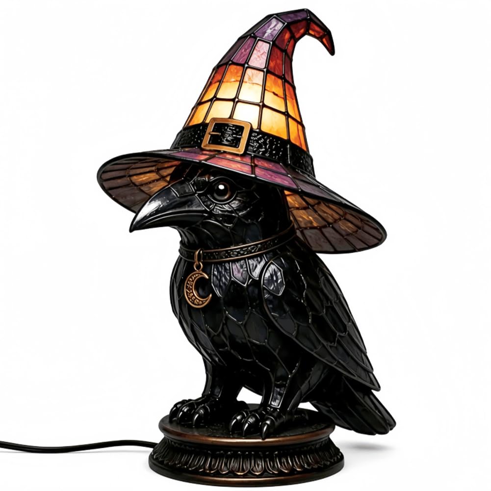Stained Glass Witch Hat Lamp Resin Vintage Halloween USB Table Night Light