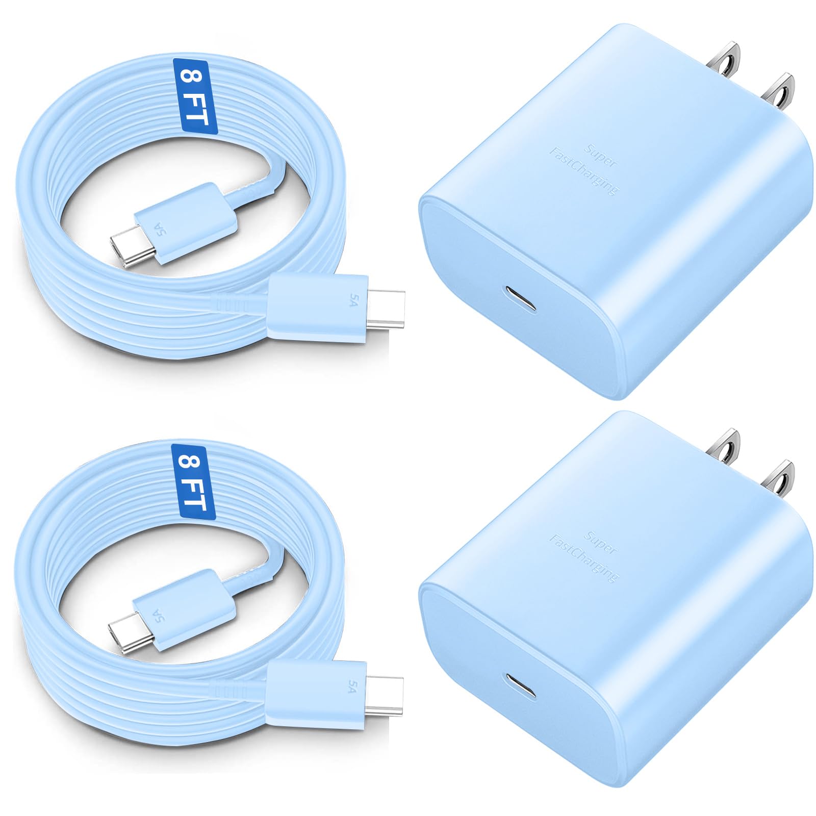 Auorld 45W USB-C Charger, PPS Fast Charging Block for Samsung Galaxy S24 Ultra/S24/S23/S22 Ultra/Note 10/20, 8FT Cord-Blue
