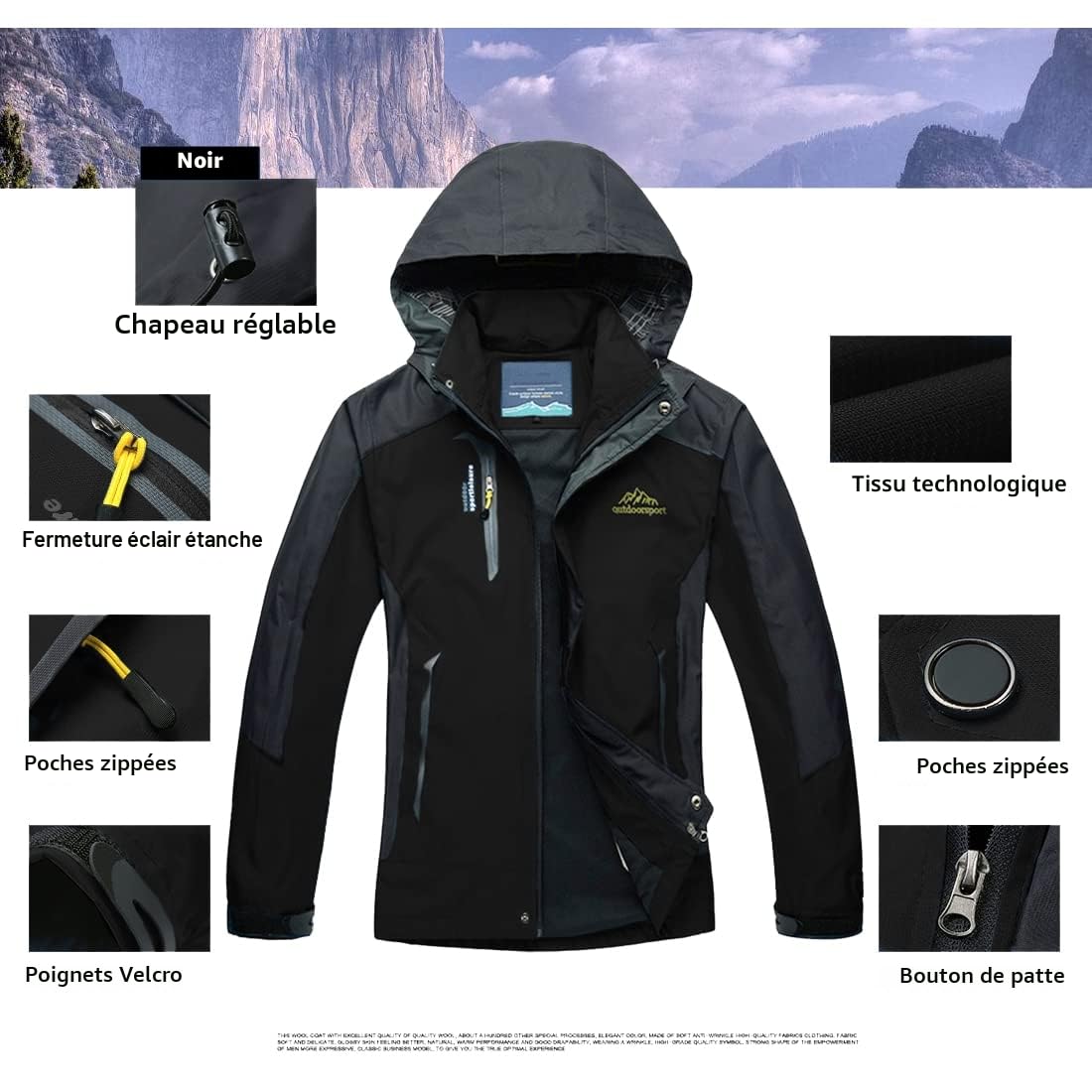 Hommes Veste Imperméable en Plein Air Légère Softshell Manteau De Pluie Escalade Vêtements De Randonnée Montagne Multi-Poches Coupe-Vent